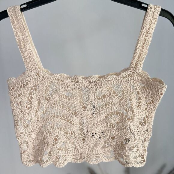 Zara EMBROIDERED GUIPURE LACE CROP TOP LIMITED EDITION Small NWT Ecru - Picture 2 of 4